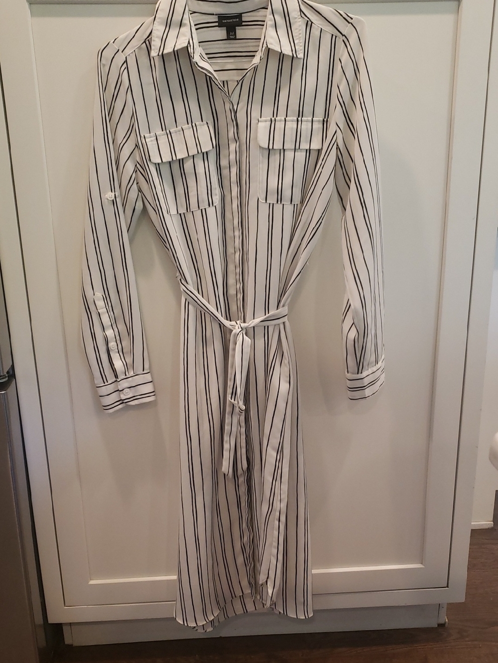 Who What Wear Black and White Striped Button-Front Dress
